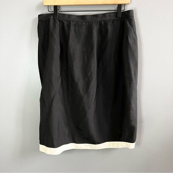 Vintage 1980’s Pia Rucci 100% Silk Wrap Skirt Black and Ivory Size 12 - Picture 4 of 12